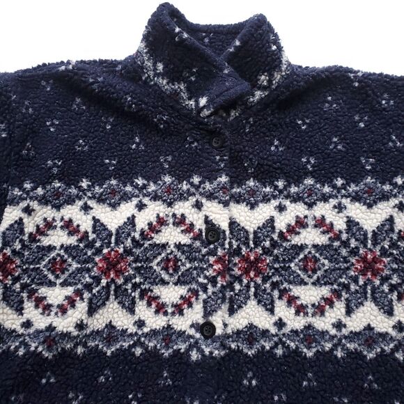 Vintage Cenza by Palmettos Fair Isle Fleece Shirt L Blue Button Sherpa Jacket - Picture 6 of 16